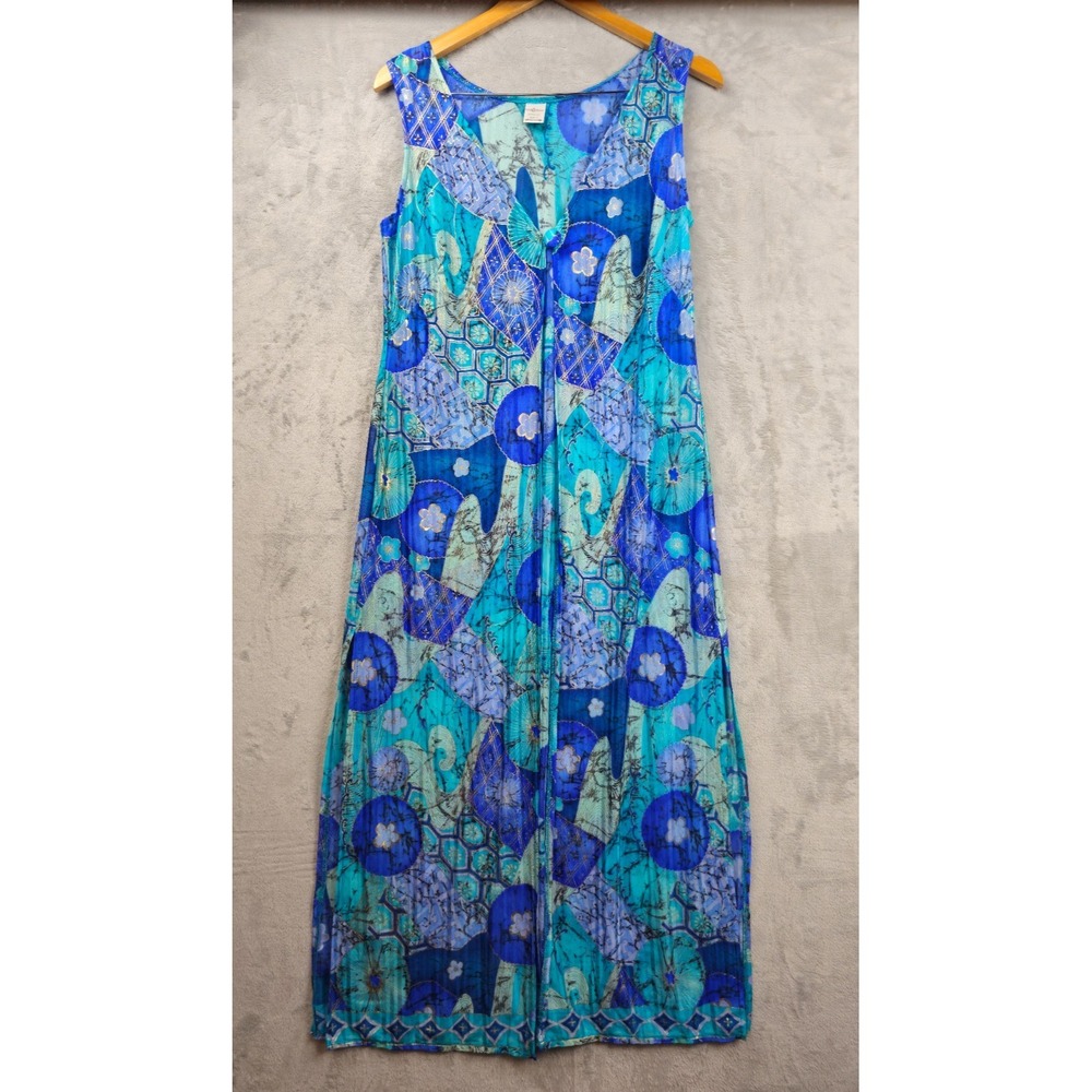 Tara Grinna Beach Cover up Cardigan Sheer Boho Geometric Blue Metallic Small